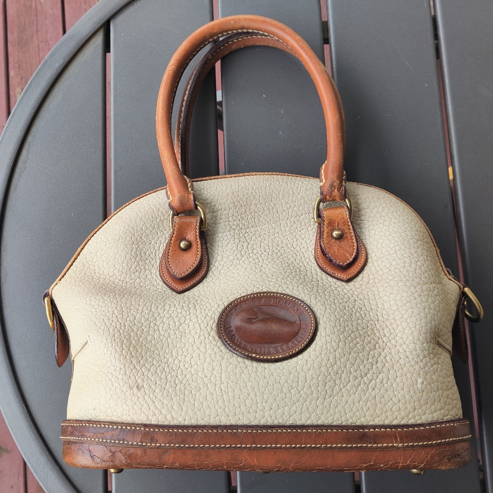 Dooney & Bourke Classic Leather Dome Cream and Brown Leather Handbag